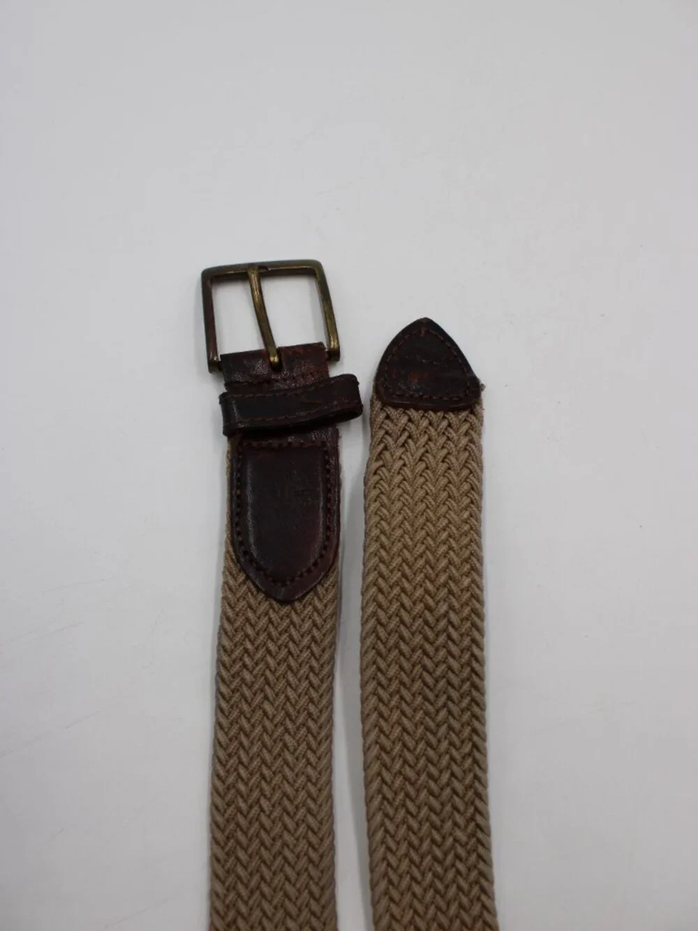 Dockers Tan Braided Stretch Cord Belt Mens Size 40 Brown Leather Ends Work Golf